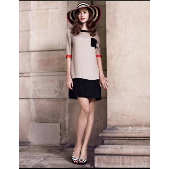 Ted Baker London Fonty Tan Black Orange Colorblock Shift Mini Dress sz 2=6 EUC - Picture 2 of 11